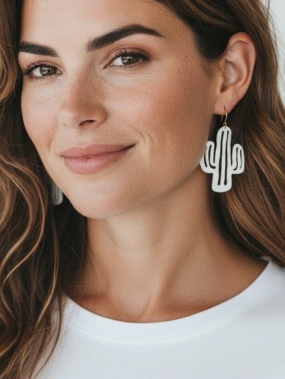 Cactus Cutout Earrings in White